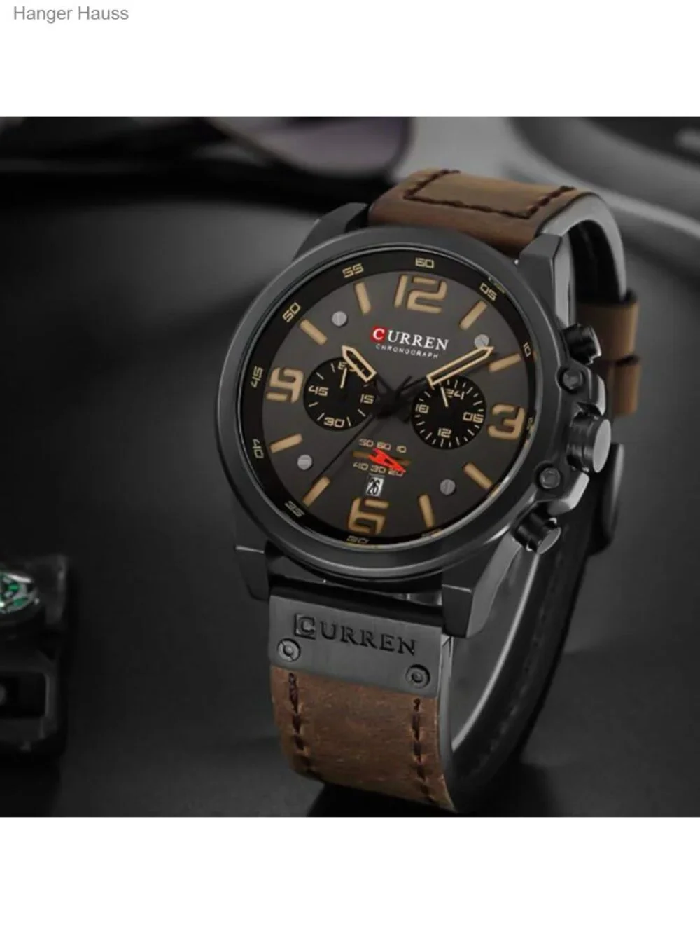 Men's Analog Quartz Chronograph Leather Watch